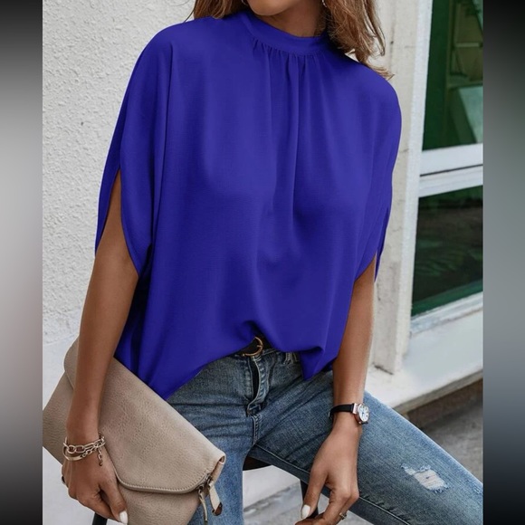 Boho baby blue tie back batwing sleeve top - Picture 12 of 14